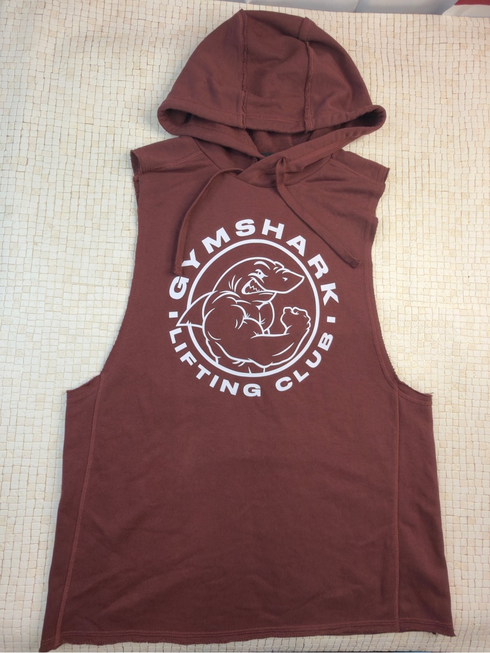 Gymshark Lifting Club Men's Sleeveless Hoodie Brown Size L Cutoff Graphic